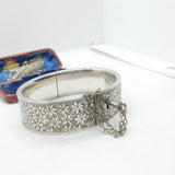 Aesthetic Movement Sterling Silver Floral Bangle With Lock & Key Victorian c1880