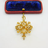 Victorian 15ct Yellow Gold Seed Pearl Set Floral Lavalier Drop Pendant c1890
