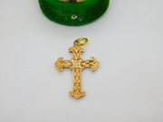 Victorian 9ct Yellow Gold Floral Pattern Cross Crucifix Pendant Antique c1880