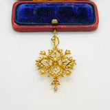 Victorian 15ct Yellow Gold Seed Pearl Set Floral Lavalier Drop Pendant c1890