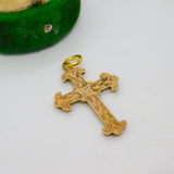 Victorian 9ct Yellow Gold Floral Pattern Cross Crucifix Pendant Antique c1880