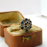 9ct Yellow Gold Sapphire & Diamond Floral Cluster Ring 1977 Birmingham Vintage