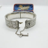 Aesthetic Movement Sterling Silver Floral Bangle With Lock & Key Victorian c1880