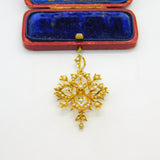 Victorian 15ct Yellow Gold Seed Pearl Set Floral Lavalier Drop Pendant c1890