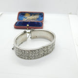 Aesthetic Movement Sterling Silver Floral Bangle With Lock & Key Victorian c1880