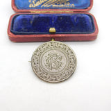 Victorian Sterling Silver CR Monogram Florin Coin Love Token Brooch c1860