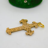 Victorian 9ct Yellow Gold Floral Pattern Cross Crucifix Pendant Antique c1880
