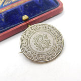 Victorian Sterling Silver CR Monogram Florin Coin Love Token Brooch c1860