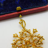 Victorian 15ct Yellow Gold Seed Pearl Set Floral Lavalier Drop Pendant c1890