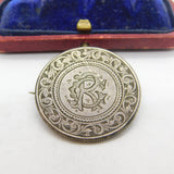 Victorian Sterling Silver CR Monogram Florin Coin Love Token Brooch c1860