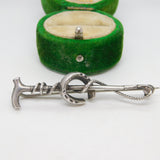 Victorian Sterling Silver Hunting Crop Horseshoe Stock Pin Brooch Antique c1890