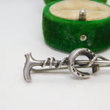 Victorian Sterling Silver Hunting Crop Horseshoe Stock Pin Brooch Antique c1890
