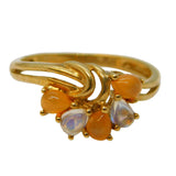 9ct Yellow Gold, Fire Opal & Moonstone Spray Ring Vintage 2005 Birmingham