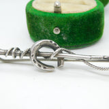 Victorian Sterling Silver Hunting Crop Horseshoe Stock Pin Brooch Antique c1890