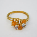 9ct Yellow Gold, Fire Opal & Moonstone Spray Ring Vintage 2005 Birmingham
