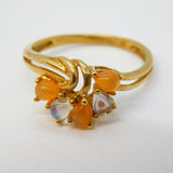 9ct Yellow Gold, Fire Opal & Moonstone Spray Ring Vintage 2005 Birmingham