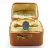 9ct Yellow Gold & Cabochon Doublet Opal Band Ring Vintage c1970 Size N1/2 UK