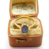 9ct Yellow Gold & Cabochon Doublet Opal Band Ring Vintage c1970 Size N1/2 UK
