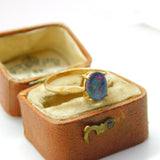 9ct Yellow Gold & Cabochon Doublet Opal Band Ring Vintage c1970 Size N1/2 UK