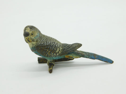 Victorian Cold Painted Vienna Bronze Blue Budgerigar Figure Antique c1860