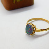 9ct Yellow Gold & Cabochon Doublet Opal Band Ring Vintage c1970 Size N1/2 UK