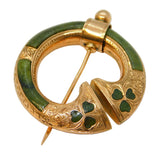 Victorian 9ct Gold & Connemara Marble Penannular Celtic Shamrock Brooch Antique