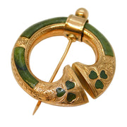 Victorian 9ct Gold & Connemara Marble Penannular Celtic Shamrock Brooch Antique