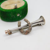 Victorian Sterling Silver & 9ct Gold Hunting Horn Horseshoe Stock Pin Antique 1893