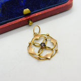 Edwardian 9ct Yellow Gold Floral Form Garnet Drop Pendant Antique c1910