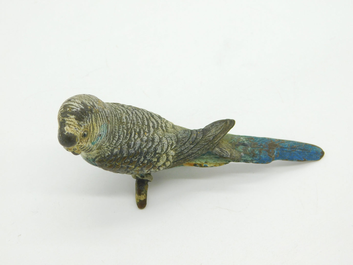 Victorian Cold Painted Vienna Bronze Blue Budgerigar Figure Antique c1860