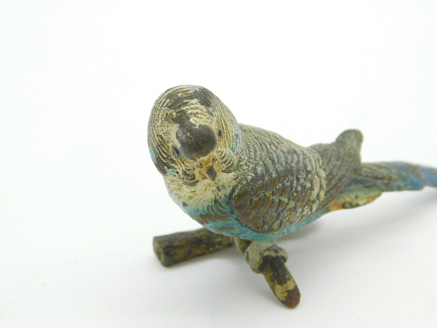 Victorian Cold Painted Vienna Bronze Blue Budgerigar Figure Antique c1860