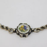 Victorian Sterling Silver & Floral Enamel Sweetheart Bracelet Antique c1890