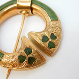 Victorian 9ct Gold & Connemara Marble Penannular Celtic Shamrock Brooch Antique