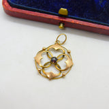 Edwardian 9ct Yellow Gold Floral Form Garnet Drop Pendant Antique c1910