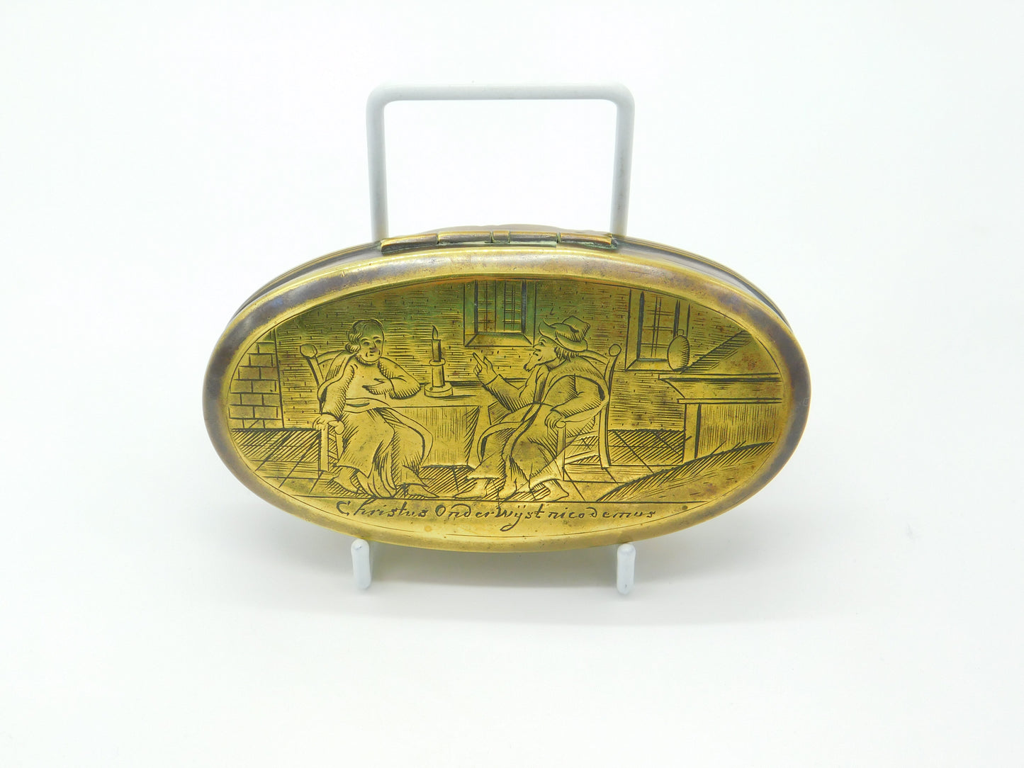 Early Georgian Dutch Brass Large Snuff Box Religious Scenes Antique c1740