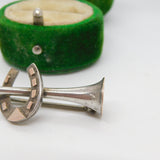 Victorian Sterling Silver & 9ct Gold Hunting Horn Horseshoe Stock Pin Antique 1893