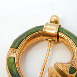 Victorian 9ct Gold & Connemara Marble Penannular Celtic Shamrock Brooch Antique