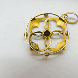 Edwardian 9ct Yellow Gold Floral Form Garnet Drop Pendant Antique c1910