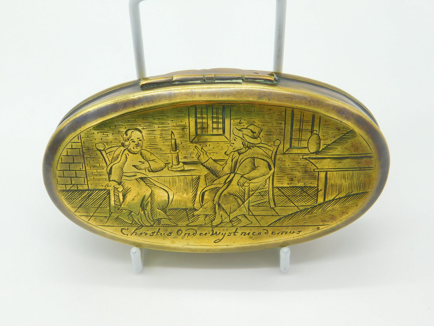 Early Georgian Dutch Brass Large Snuff Box Religious Scenes Antique c1740