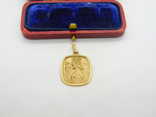 9ct Yellow Gold St Christopher Travel Saint Pendant Vintage 1989 London