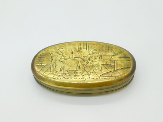 Early Georgian Dutch Brass Large Snuff Box Religious Scenes Antique c1740