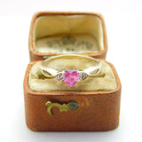 9ct White Gold, Heart Cut Topaz & Diamond Band Ring Vintage c1980