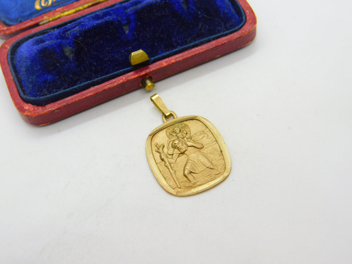 9ct Yellow Gold St Christopher Travel Saint Pendant Vintage 1989 London