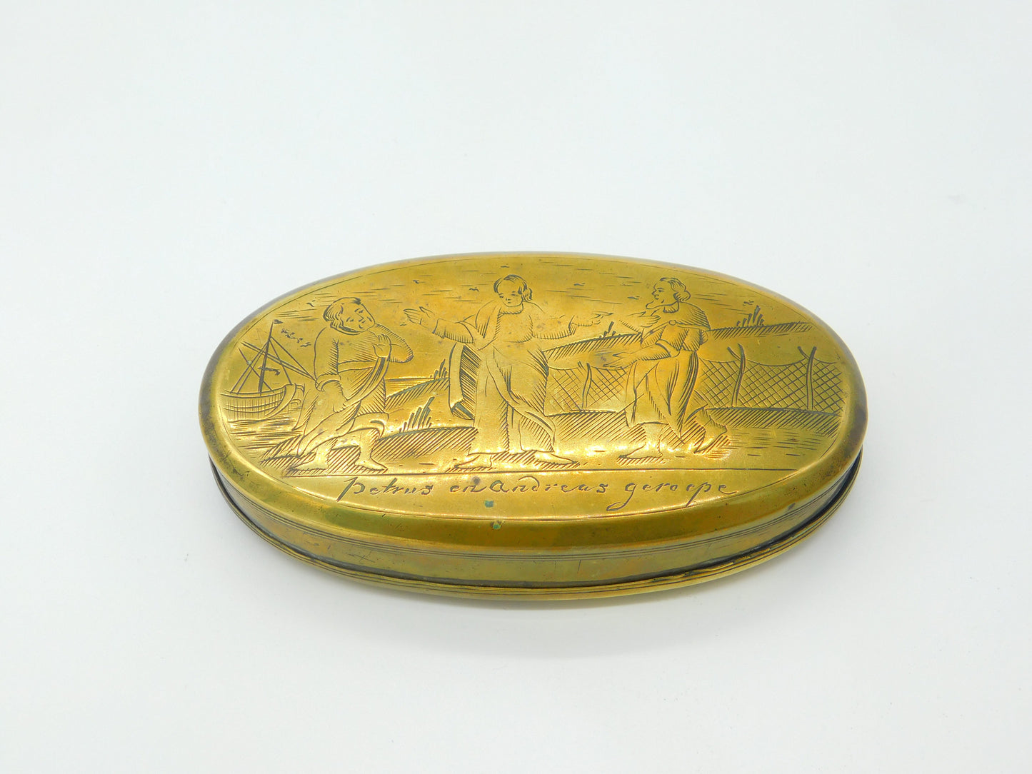 Early Georgian Dutch Brass Large Snuff Box Religious Scenes Antique c1740