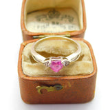 9ct White Gold, Heart Cut Topaz & Diamond Band Ring Vintage c1980
