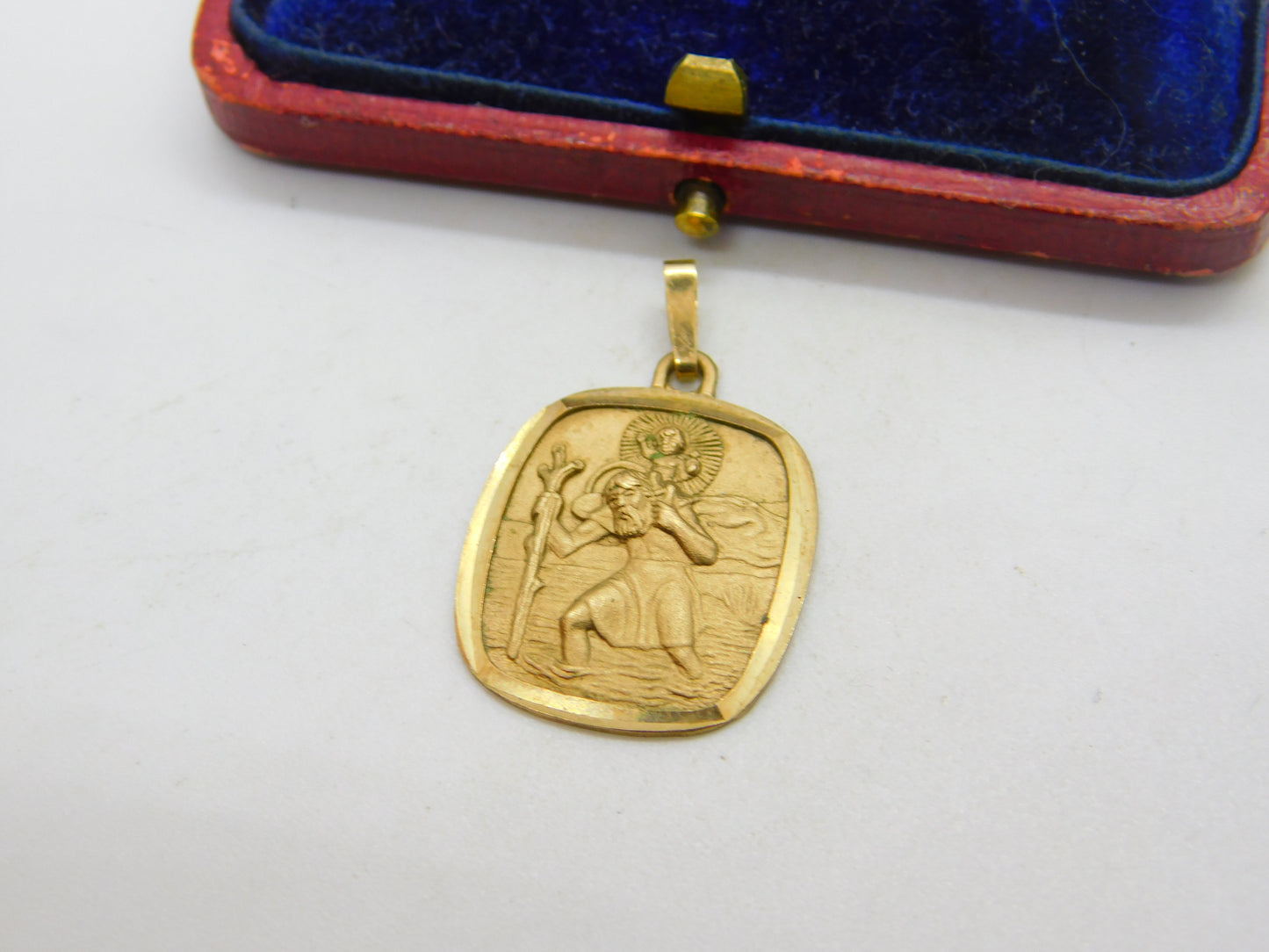 9ct Yellow Gold St Christopher Travel Saint Pendant Vintage 1989 London