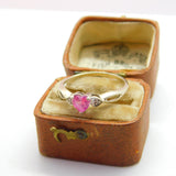9ct White Gold, Heart Cut Topaz & Diamond Band Ring Vintage c1980
