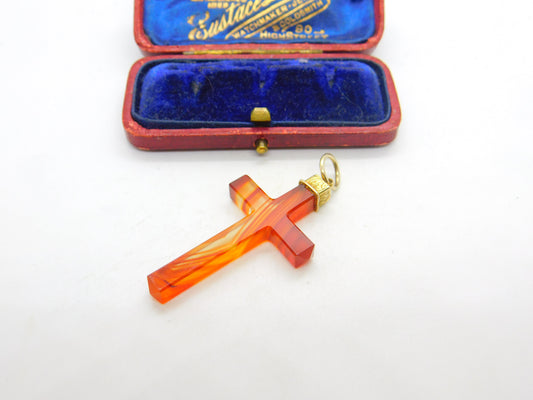 Victorian 18ct Gold & Carved Red Agate Cross Pendant Scottish? Antique c1860