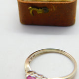 9ct White Gold, Heart Cut Topaz & Diamond Band Ring Vintage c1980