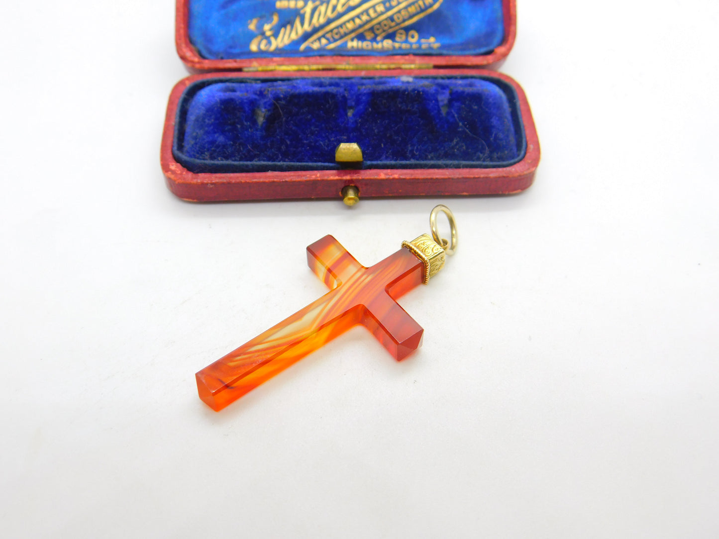 Victorian 18ct Gold & Carved Red Agate Cross Pendant Scottish? Antique c1860